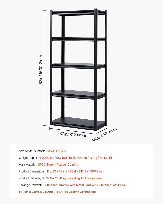 VEVOR Storage Shelves, 2000 lbs, 5 Tier Garage Storage Shelving - Image 8