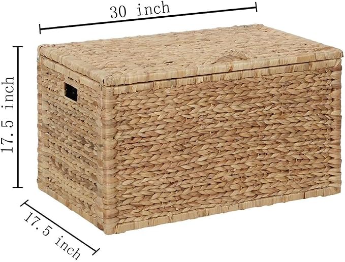 eHemco Water Hyacinth Wicker Storage Trunk, 30x17.5x17.5 Inches | Safety Hinge - Image 7
