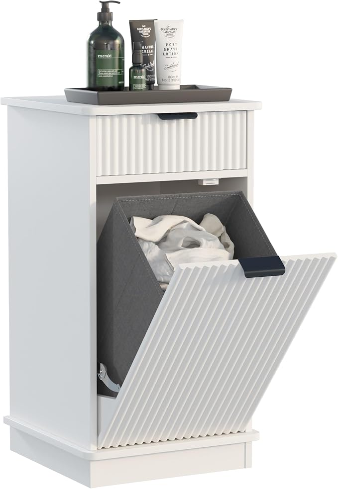White Tilt Out Laundry Hamper Cabinet Hidden Laundry Hamper Cabinet - Image 8