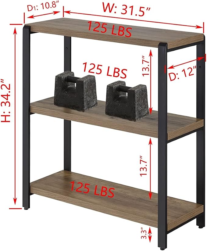 FOLUBAN 3 Tier Bookshelf, Industrial Bookcase and Book Shelves - Image 2
