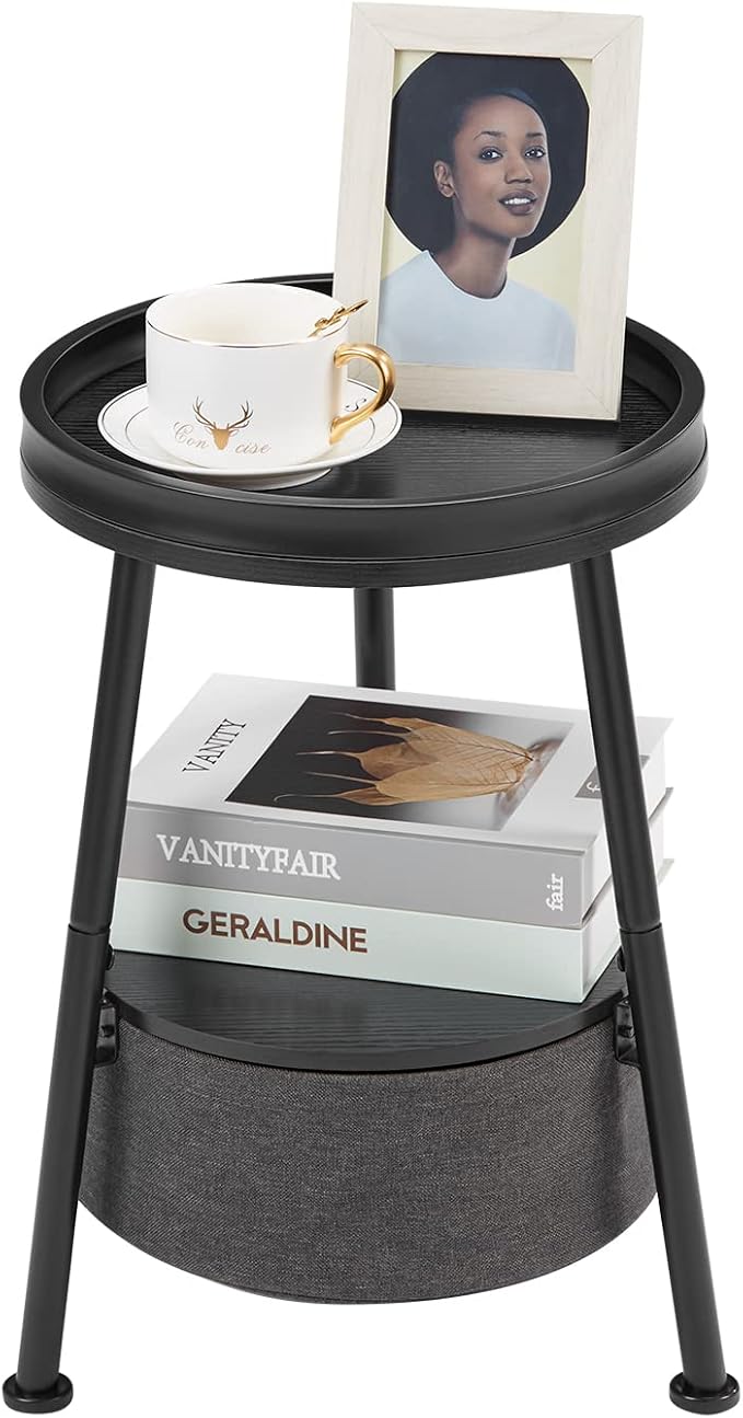 Round End Table, 11.8*17.8' Round Sofa Table, Small Round Table, Small Coffee by LEMONDA