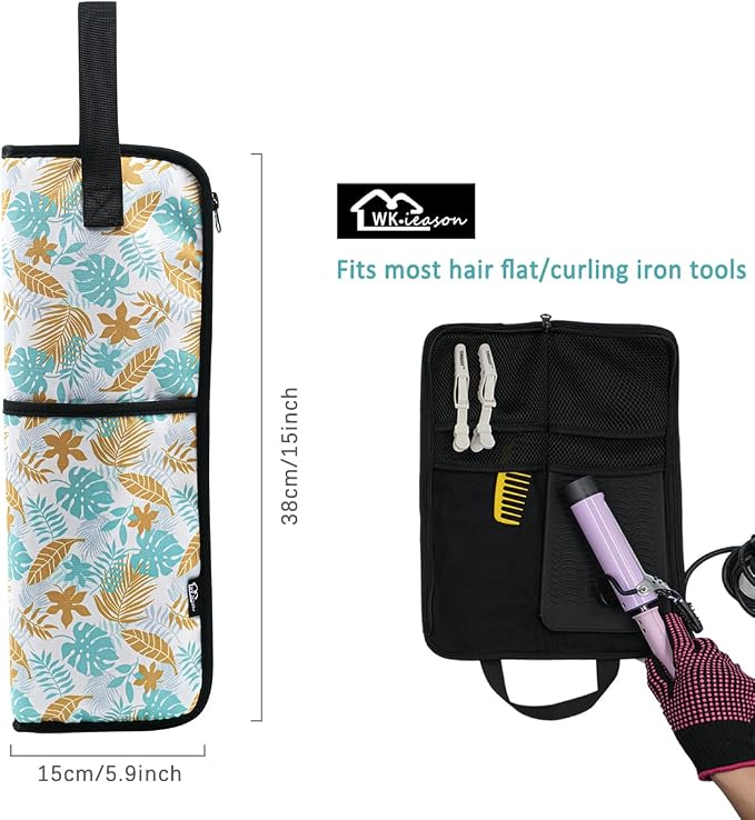 WK IEASON Hair Flat Iron Case Holder Canvas Bag Heat Resistant Curling Iron - Image 3