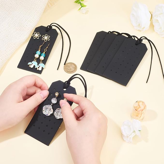 6Pcs 4.3x2.2 Inch PU Leather Pierced Earring Organizer Hanging Case 32 Holes - Image 3
