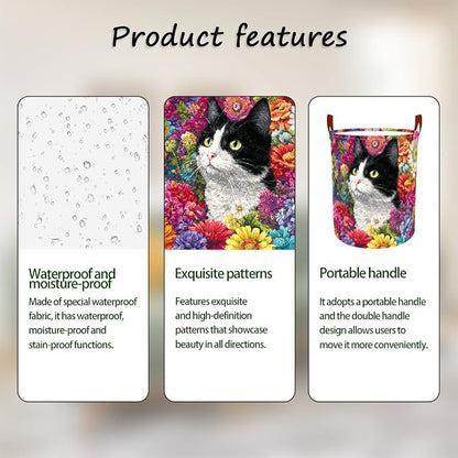 Laundry Baskets 15.7x19.7 Inch Large Cat Floral Garden Design Collapsible - Image 2