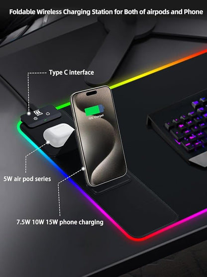 XXL Mouse Pad with Phone Holder, RGB Desk Mat with 15W Fast Charging, LED Large - Image 4