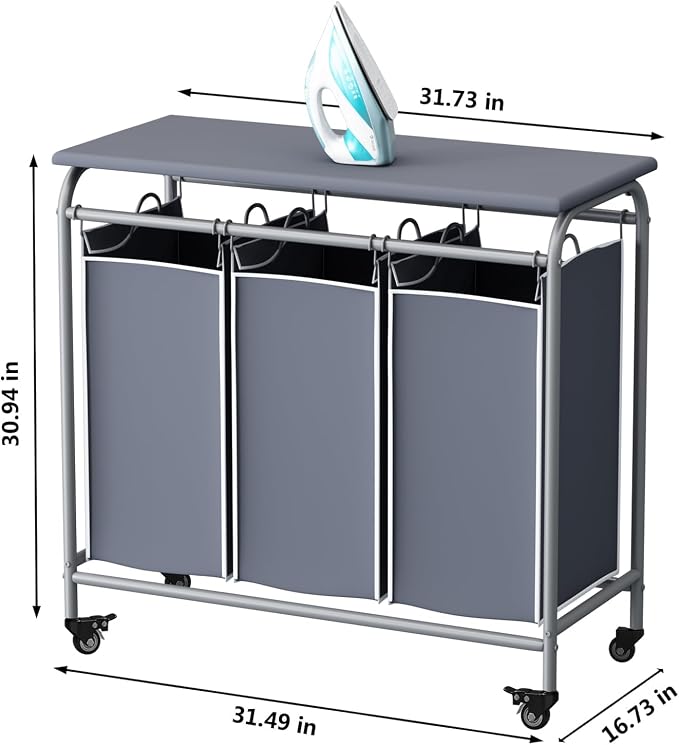 LINZINAR 3 Bag Laundry Basket Sorter Heavy Duty Rolling Lockable Wheels Laundry - Image 5