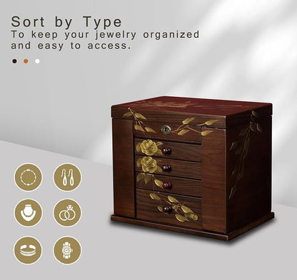 Wooden Jewelry Box for Women, 5-Layer Large Wood Jewelry Boxes & Organizer - Image 4