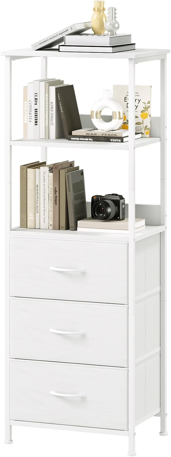 Somdot 3 Tier Bookshelf with Drawer, Tall Bookcase with Shelves, Bookshelf by Somdot