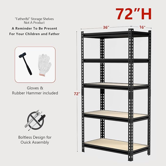 36" W Father&I 5-Shelf-Rack Industrial Metal Shelves Steel Utility - Image 3