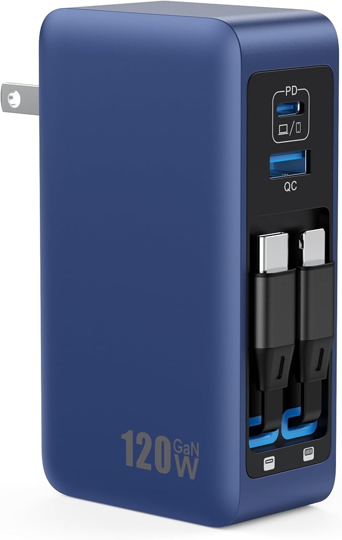 120W USB C Charger Block with 2 Built-in Retractable Cables, 4-in-1 GaN IV by FOCHEW