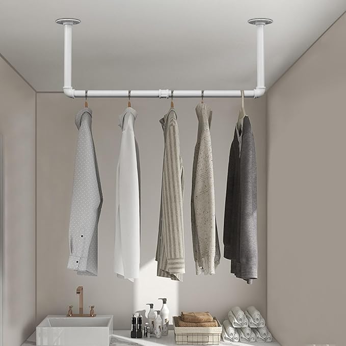 Industrial Iron Pipe Clothes Hanging Bar DIY Wall-Mounted Garment Rack Heavy - Image 6