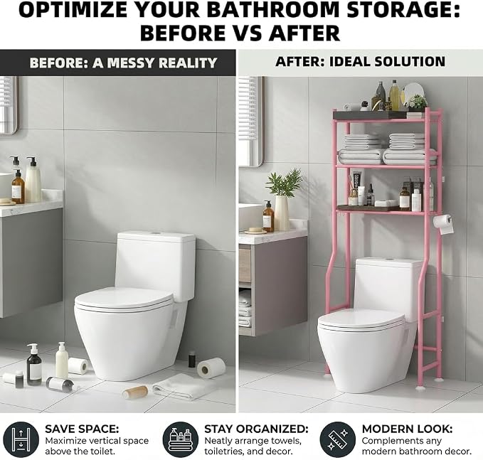 GloTika 3-Tier Over Toilet Storage, 150lb Capacity, Carbon Steel, Freestanding - Image 7