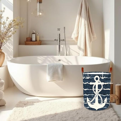 Laundry Baskets 15.7x19.7 Inch Large Nautical Anchor Design Collapsible Laundry - Image 6