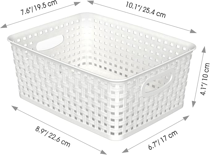 WYT Woven Plastic Storage Baskets, 6 Pack White Weave Bins Organizer, 10.1" x - Image 2