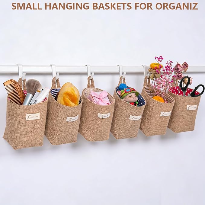 AOKZOE 6 Pack Wall Hanging Storage Bags Hanging Storage Bags Cotton Linen - Image 2