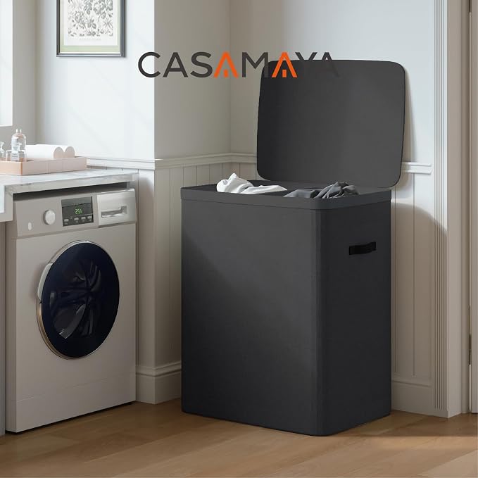 CASAMAYA Laundry Basket with Lid, Laundry Hamper 2 Section, 170L collapsible - Image 2