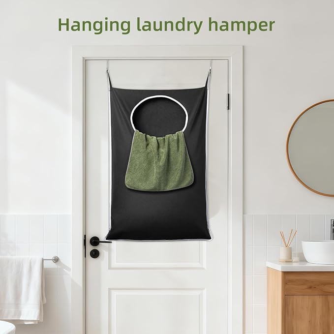 KEEPJOY XL Black Door Hanging Laundry Hamper, 36.5" x 22.5" Large Capacity - Image 7