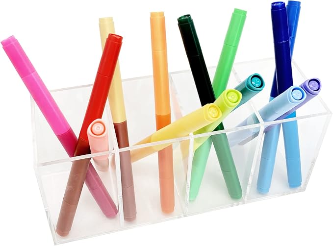 HSYMQ Acrylic Pen Holder 4 Compartments Clear Pencil Holder Organizer Makeup - Image 9