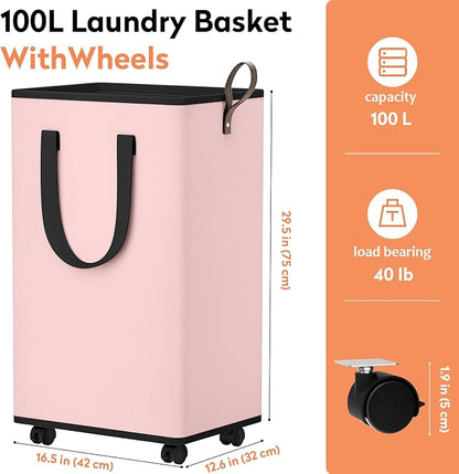SpaceTrove Laundry Basket with Wheels, Collapsible Laundry Baskets, Laundry - Image 4