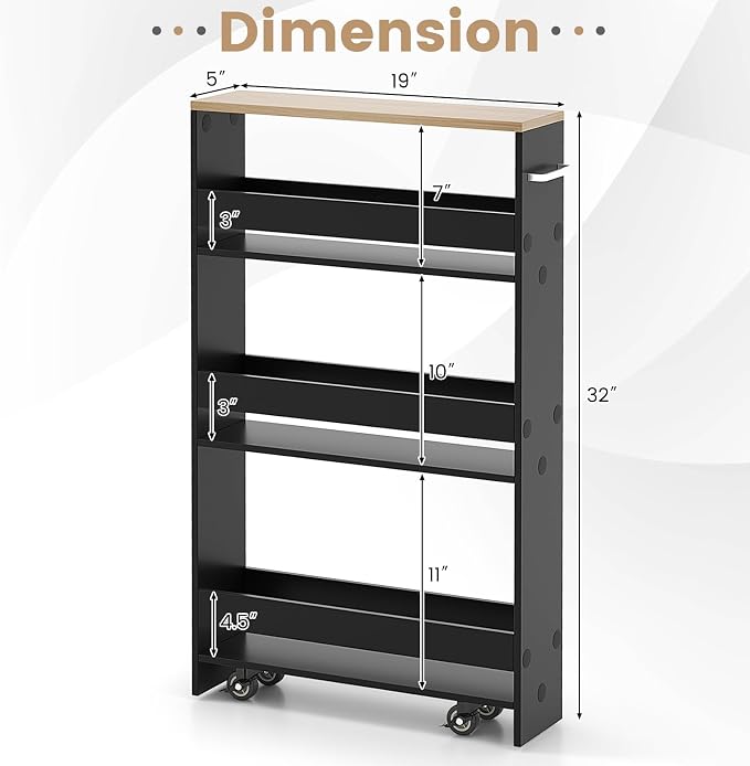 MAT EXPERT Slim Rolling Storage Cart, 4-Tier Freestanding Slim Storage Cart - Image 8