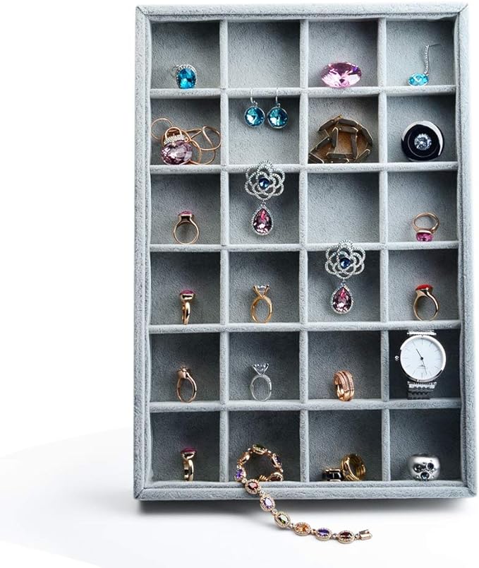 Oirlv 24 Grid Ice Velvet Jewelry Drawer Organizer Tray Stackable Jewelry Trays - Image 2