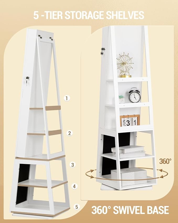 Hzuaneri 16 LEDs Jewelry Cabinet Armoire, Standing Jewelry Organizer - Image 7