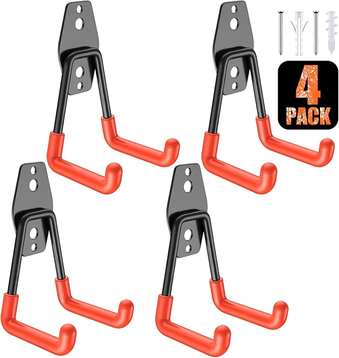 4 Pack Heavy Duty Garage Hooks, Solid Steel Wall Mount Hangers, by MIKRUI