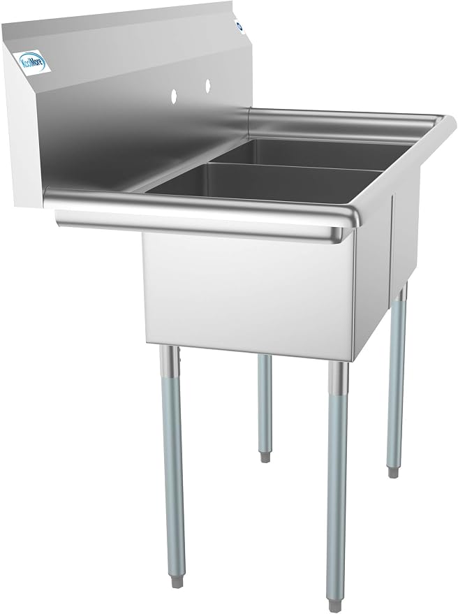 KoolMore 2 Compartment Stainless Steel NSF Commercial Kitchen Prep & Utility - Image 2