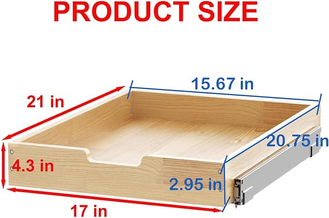 Wood Pull Out Cabinet Organizer 17" W x 21" D, Heavy-Duty Sliding Drawers - Image 2