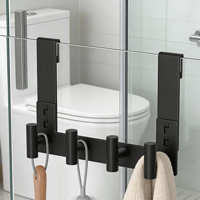 PMMASTO No-Drill Extra Long Shower Hooks, Fits 3/8" Thick Door, Heavy Duty - Image 2