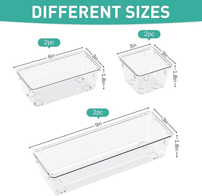 WOWBOX 6 Pack Clear Drawer Organizer Set, Acrylic Drawer Storage Trays - Image 2