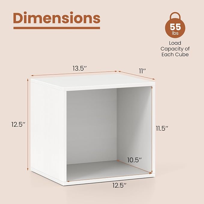Giantex 2-Cube Bookcase, Stackable White Cube Storage Organizer w/Open Bookshelf - Image 3