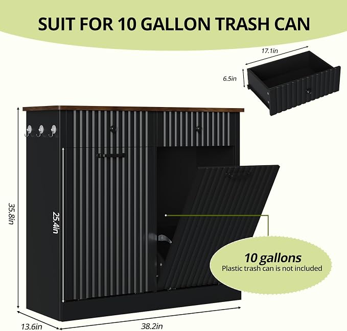 Double Tilt Out Trash Can Cabinet, 20 Gallon Fluted Laundry Hamper Cabinet - Image 2