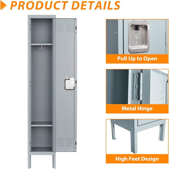 Metal Locker for Home, Dressing Room, 65.98" Steel Storage Lockers for Employees - Image 5