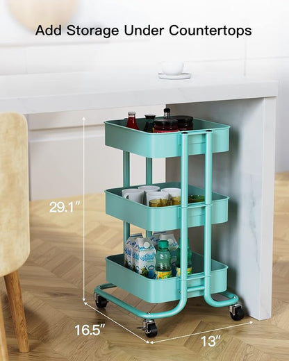 Pipishell 3-Tier Metal Rolling Utility Cart, Heavy-Duty Storage Cart - Image 5