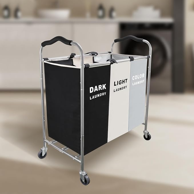 Laundry Sorter 3 Section, 240L Large Laundry Cart - Image 7
