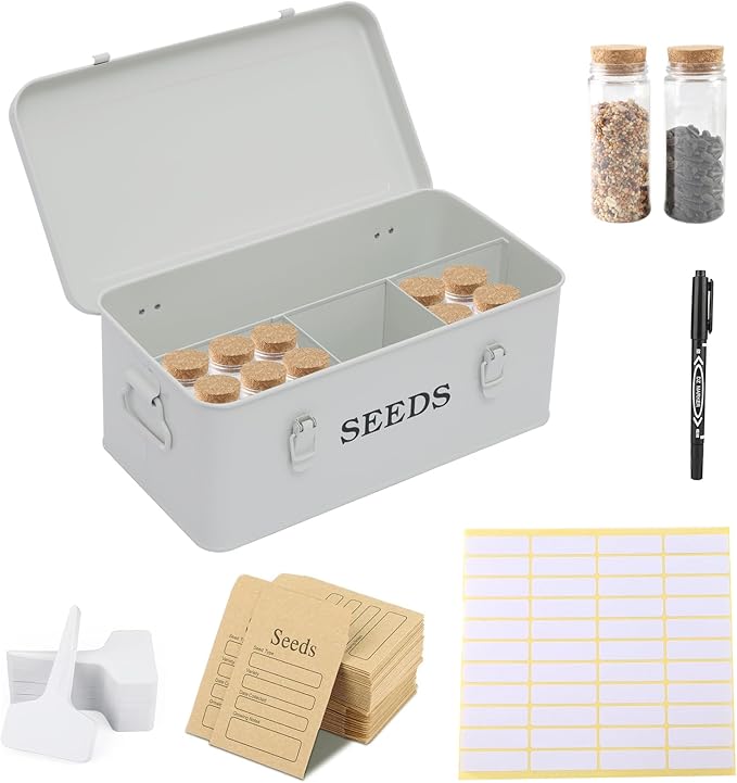 Seed Storage Organizer, 4 Compartment Seed Storage Box by Xbopetda