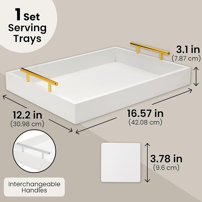 Juvale Ottoman Tray with Coasters & Interchangeable Gold & Silver Handles - Image 6