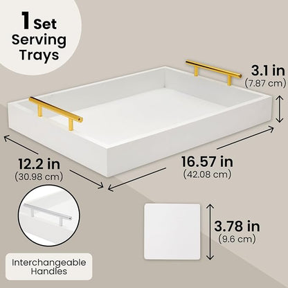 Juvale Ottoman Tray with Coasters & Interchangeable Gold & Silver Handles - Image 6