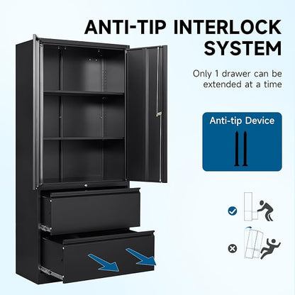 2-Drawer Metal File Cabinet, Lateral Vertical Filing Cabinets - Image 6