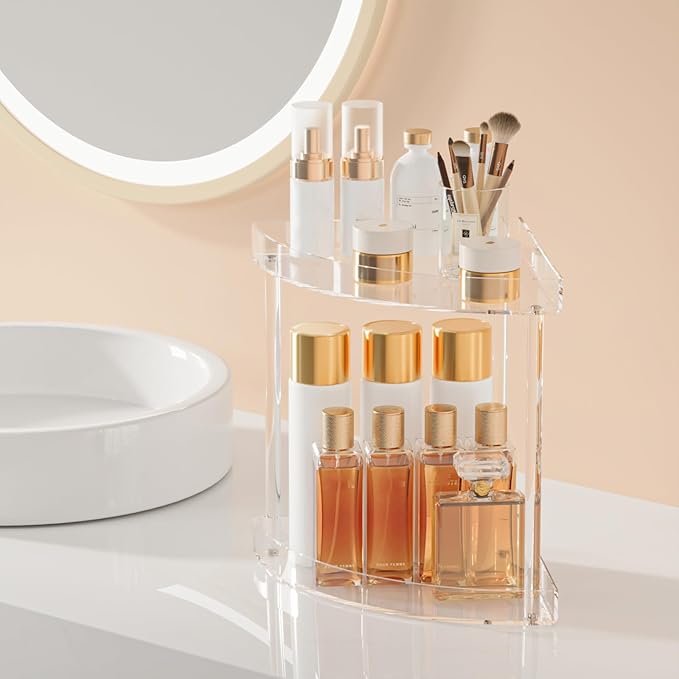 Bathroom Counter Organizer Countertop 2 Tier Storage Acrylic Corner Makeup - Image 7
