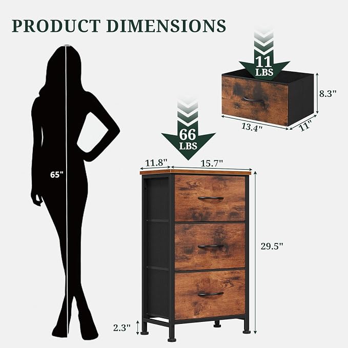 3 Drawers Dresser for Bedroom Fabric Storage Tower - Image 3