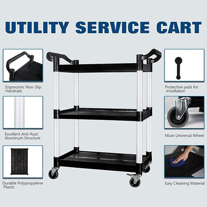 Service Cart with Wheels Lockable Large Size, Plastic Restaurant Cart Heavy Duty - Image 2