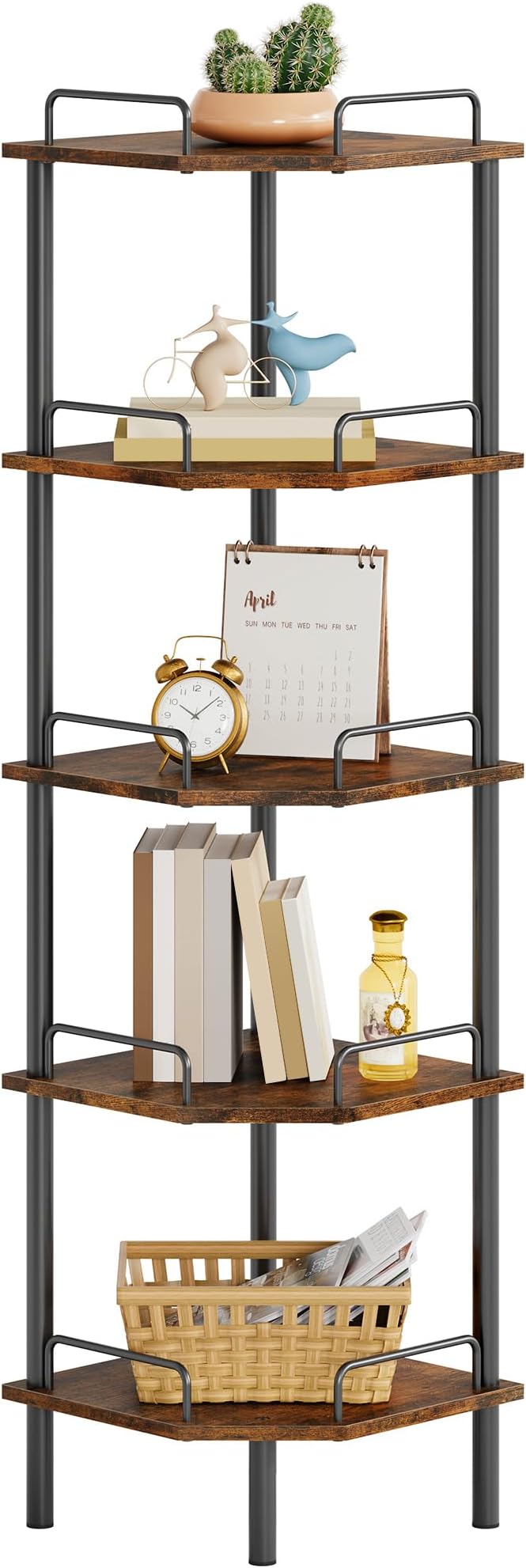 Tajsoon 5 Tier Corner Shelf Stand, Small Corner Table, Rustic Brown | Corner by Tajsoon