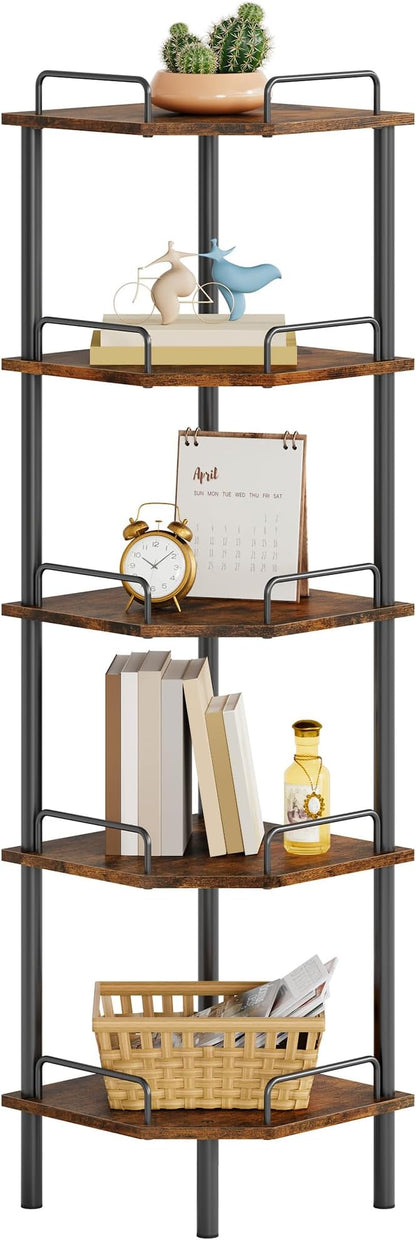 Tajsoon 5 Tier Corner Shelf Stand, Small Corner Table, Rustic Brown | Corner by Tajsoon
