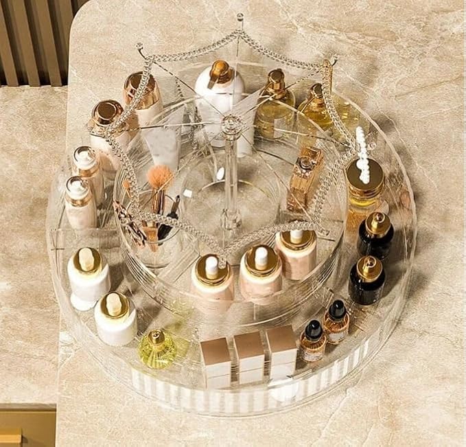 360° Rotating Acrylic Makeup Organizer Carousel - Image 5
