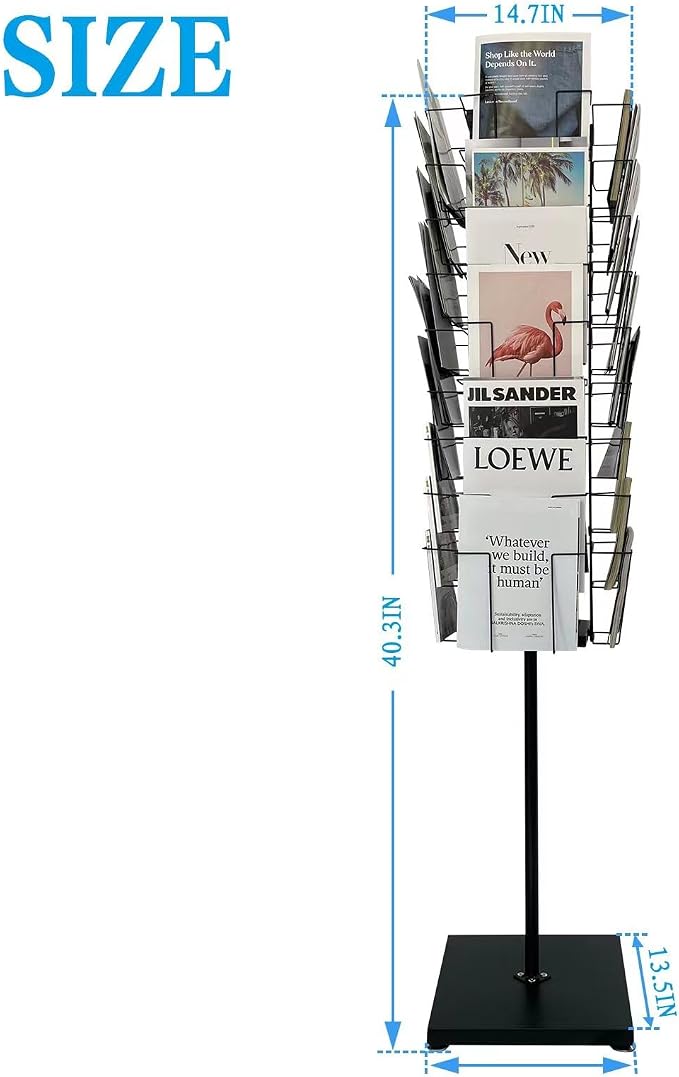 TONGMO 36-Pocket Rotating Magazine Rack Stand, Floor Spinner Display - Image 2