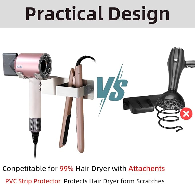 Hair Dryer Holder Wall Mounted, Stainless Steel Blow Dryer Holder - Image 6