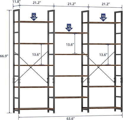 NUMENN Triple 5 Tier Bookshelf, Wide Book Shelf - Image 2