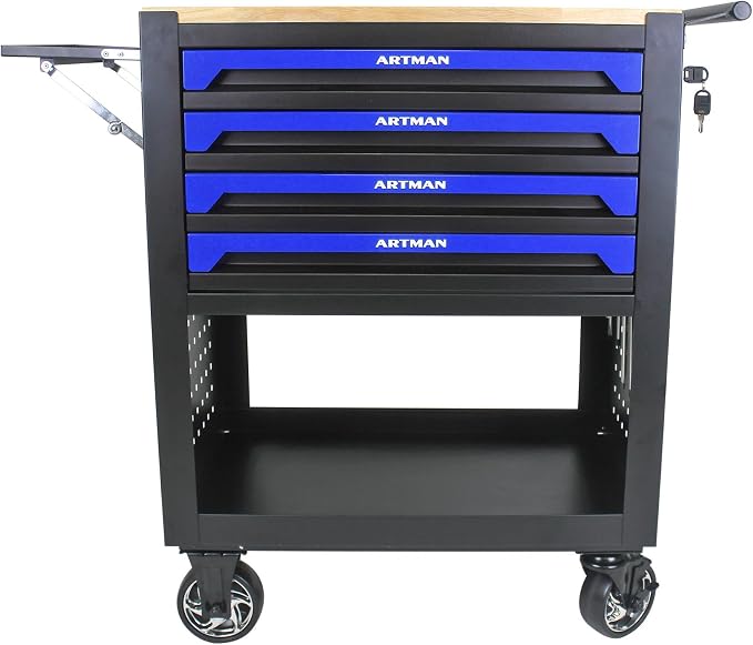 36" Tool Box with Wheels 4 Drawers Rolling Tool Cart, Wooden Top Workbench - Image 5